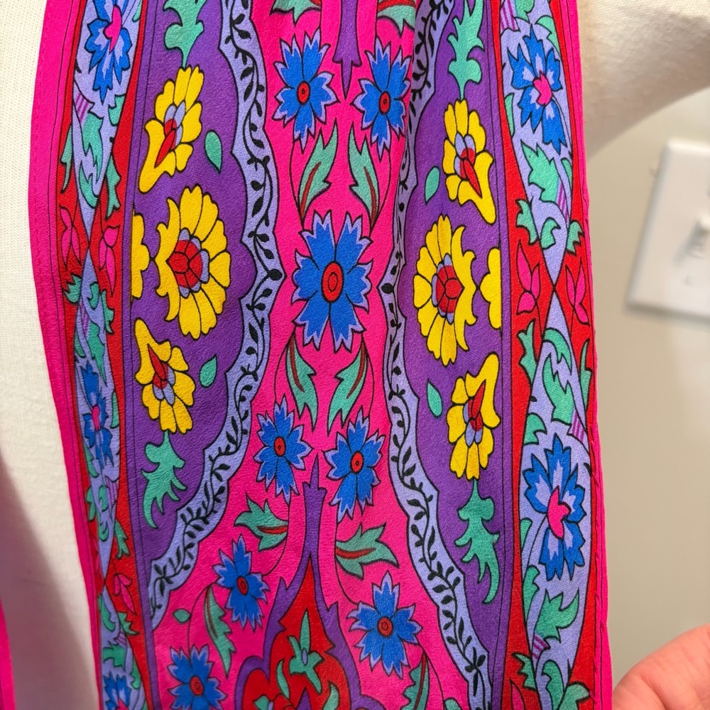 Vintage Liz Claiborne Silk Neck Scarf Floral Colorful Pink Red Blue Purple Green - Picture 4 of 6